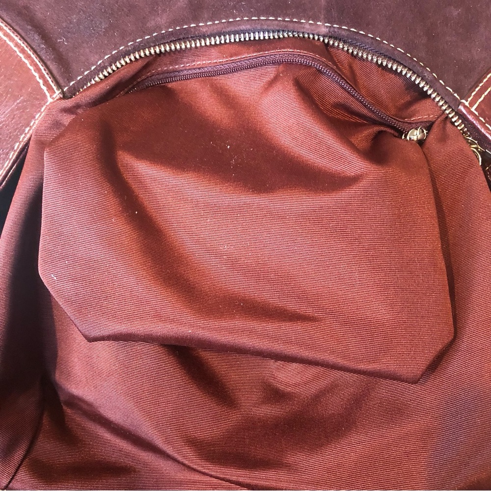 COACH Hampton Patchwork Mosaic Burgundy Leather Brown Suede Top Zip Shoulder Bag - Picture 16 of 17